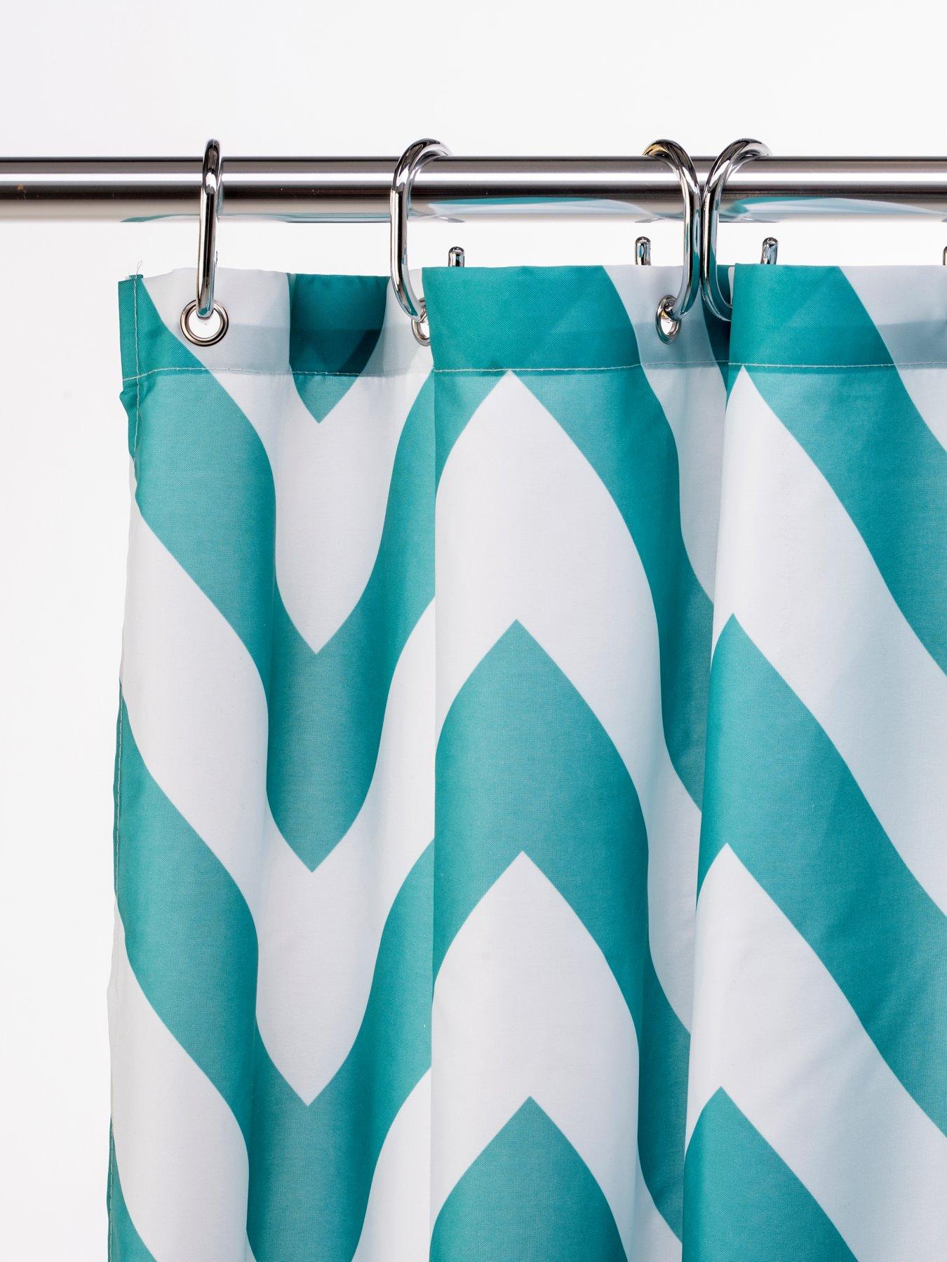 Image 3 of 6 of Croydex Chevron Shower Curtain and Bathmat Set &ndash; Aqua