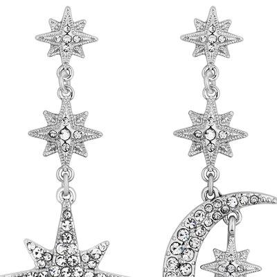 Mood Silver Plated Crystal Celestial Star and Moon Drop Earrings