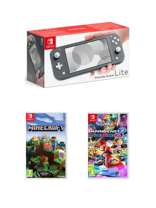 front image of nintendo-switch-lite-console-with-minecraft-amp-mario-kart-8