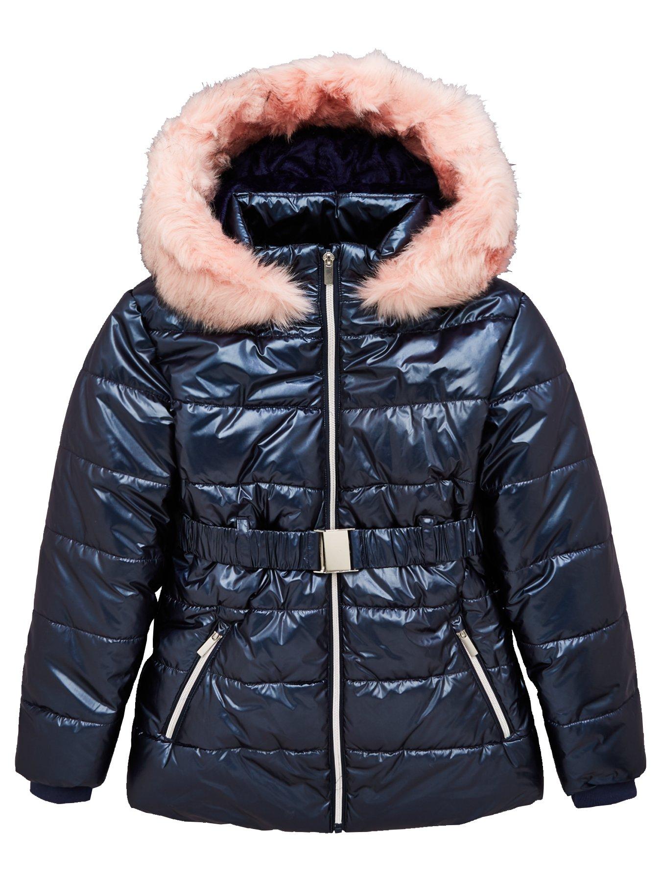 navy fur hood coat