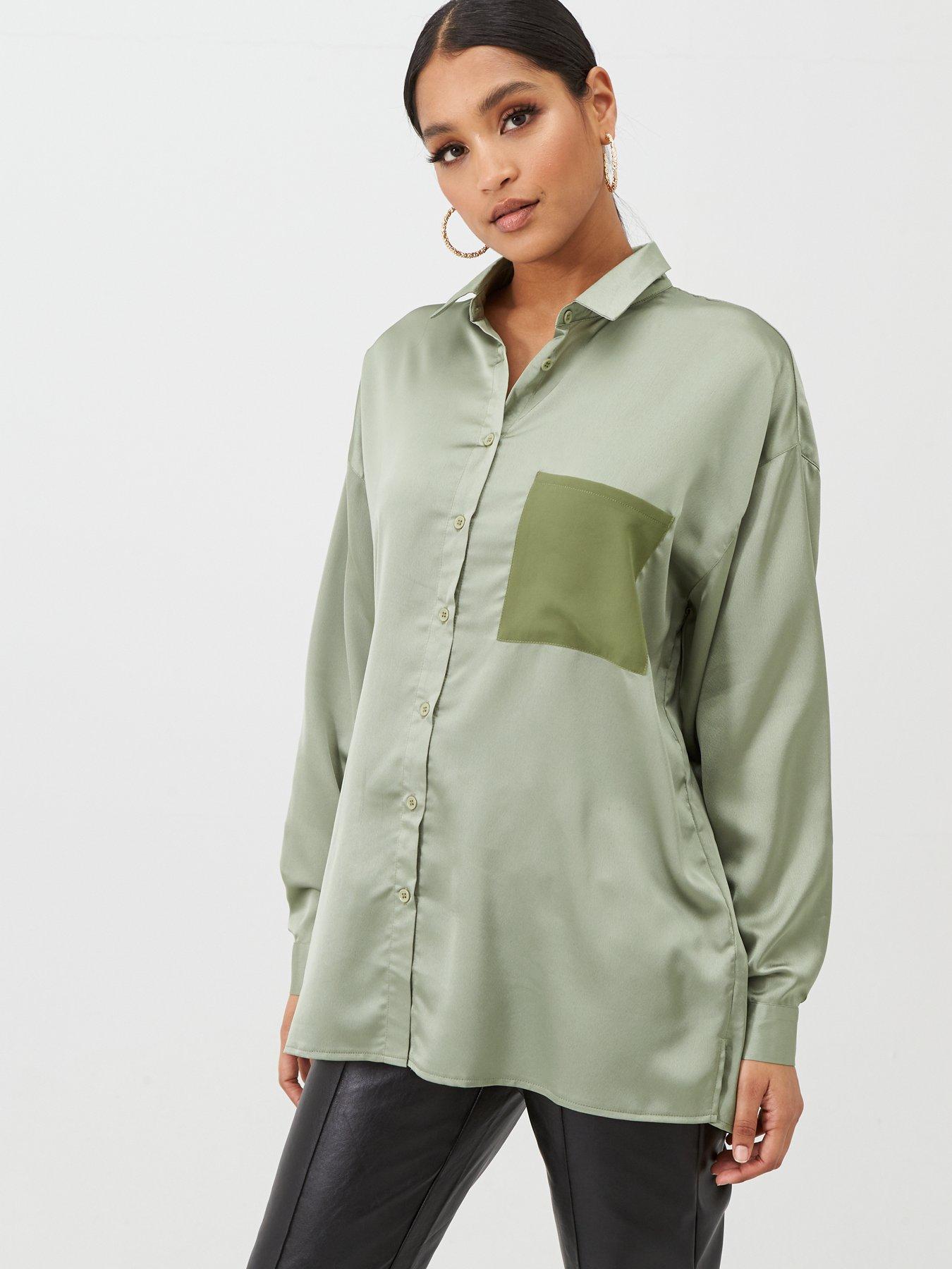 Missguided Missguided Satin Contrast Pocket Oversized Shirt review