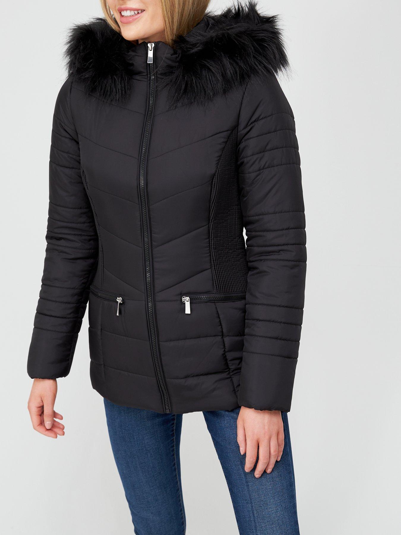 womens short black quilted jacket