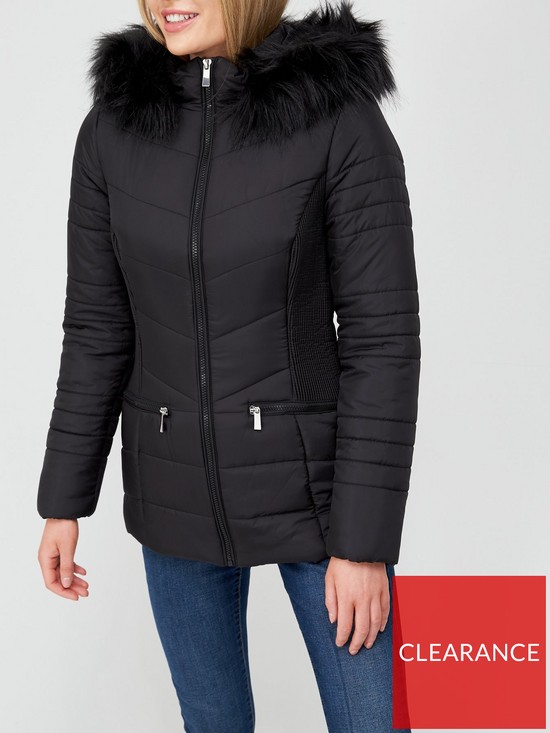 front image of v-by-very-valuenbspshort-padded-jacket-withnbspfaux-fur-trim-black