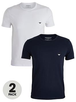 emporio armani bodywear pure cotton stretch slim fit t-shirt (2 pack) - white/navy