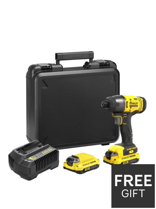 front image of stanley-fatmax-sfmcf800c2k-gb-18v-lithium-ion-impact-driver-2x-15ah-batteries-kit-box
