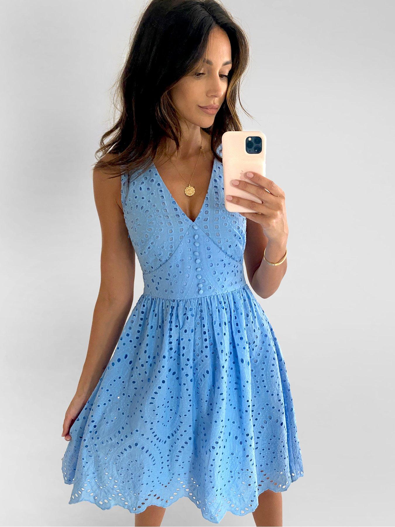 michelle keegan high neck lace skater dress