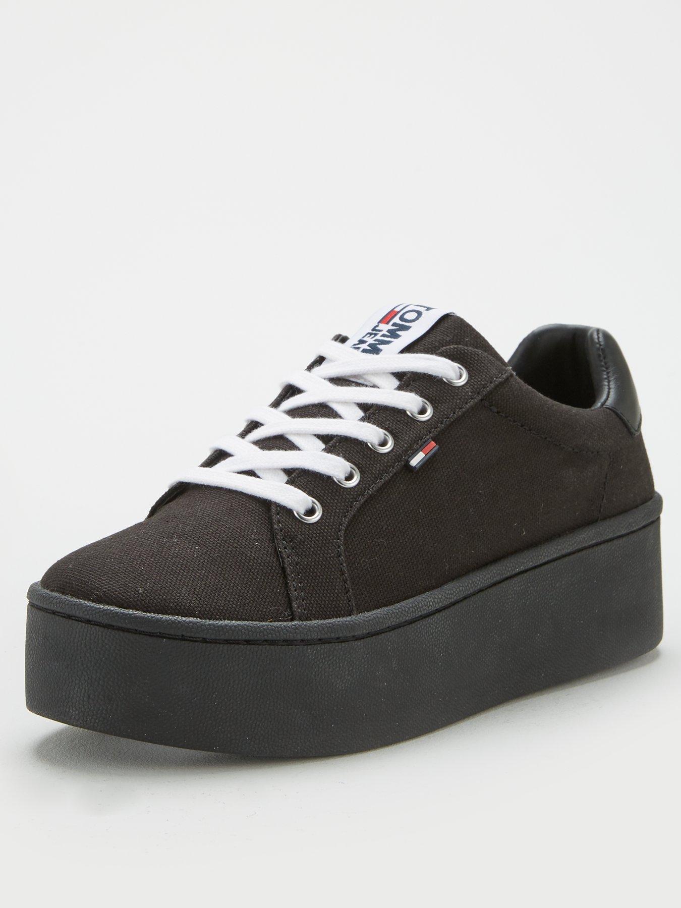 black flatform trainers