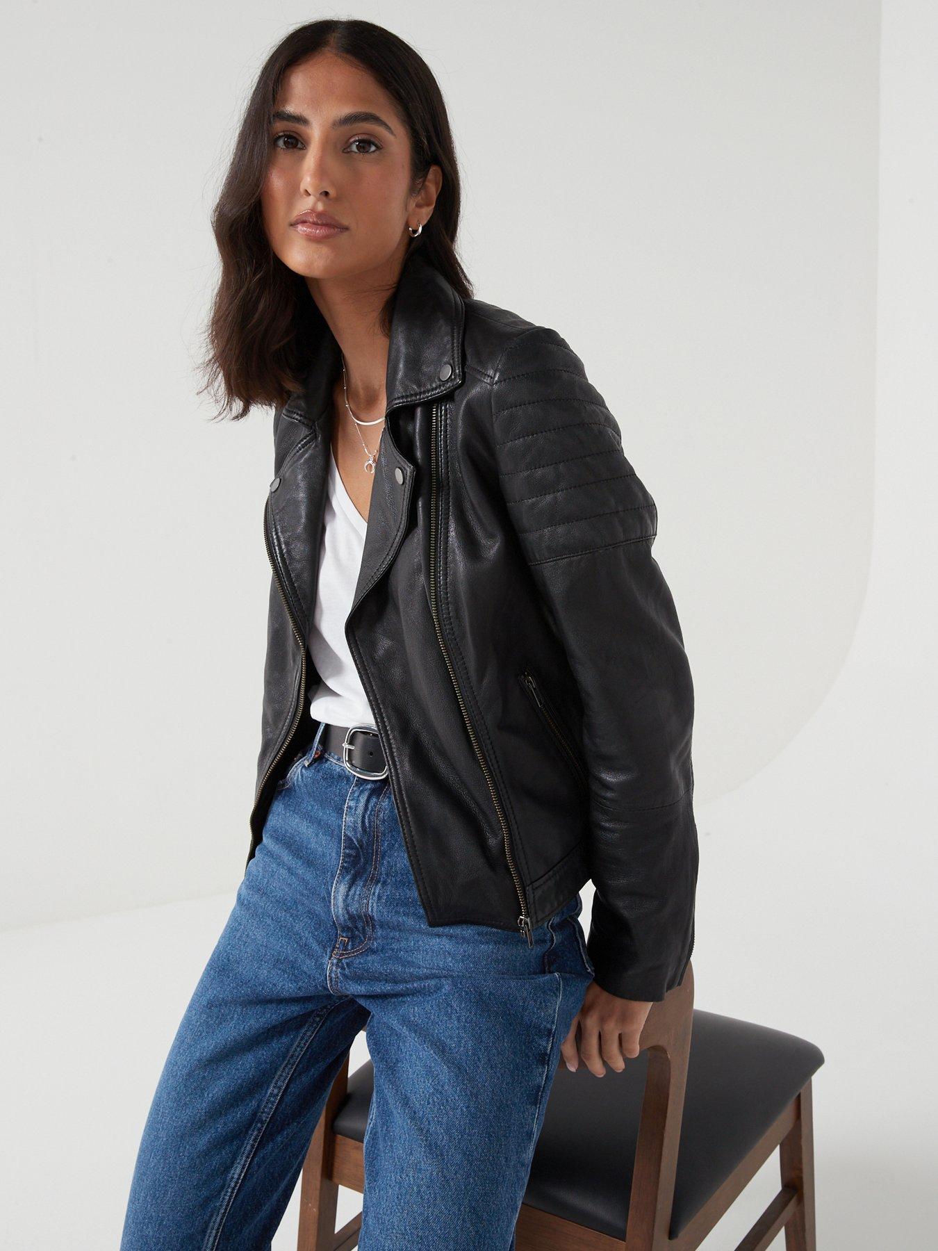 undefined Leather Biker Jacket - Black