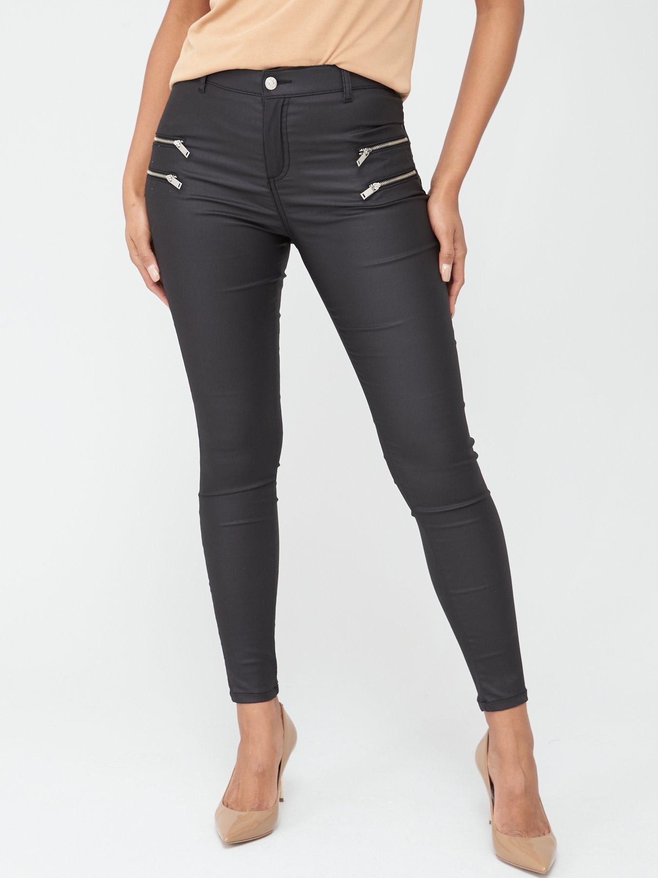 Ella High Waisted Coated Button Detail Skinny Jeans Black Ella High Waisted Coated Button Detail Skinny Jeans Black
