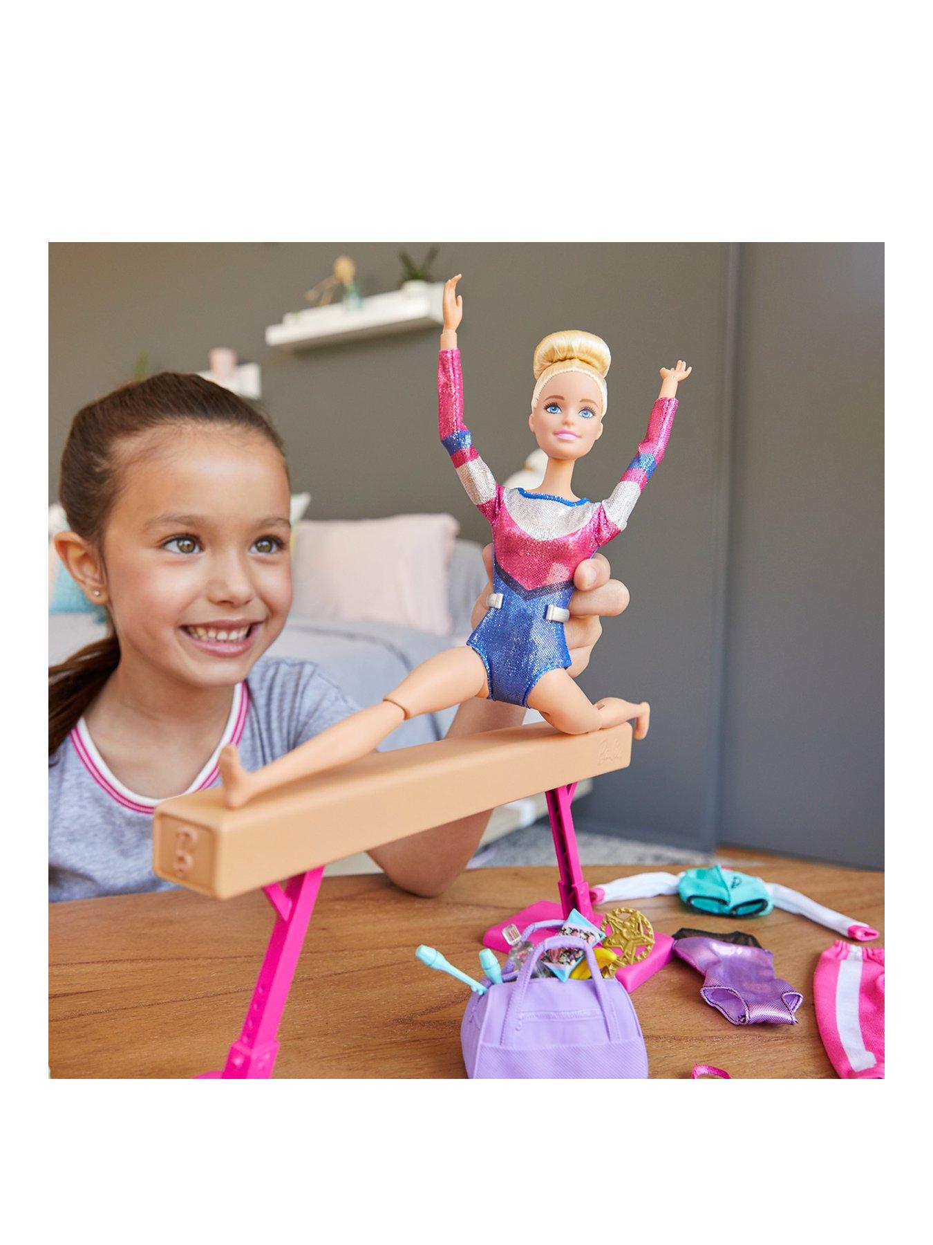 Barbie Gymnastics Doll and Playset with Twirling Feature, Balance Beam, 15+  Accessories