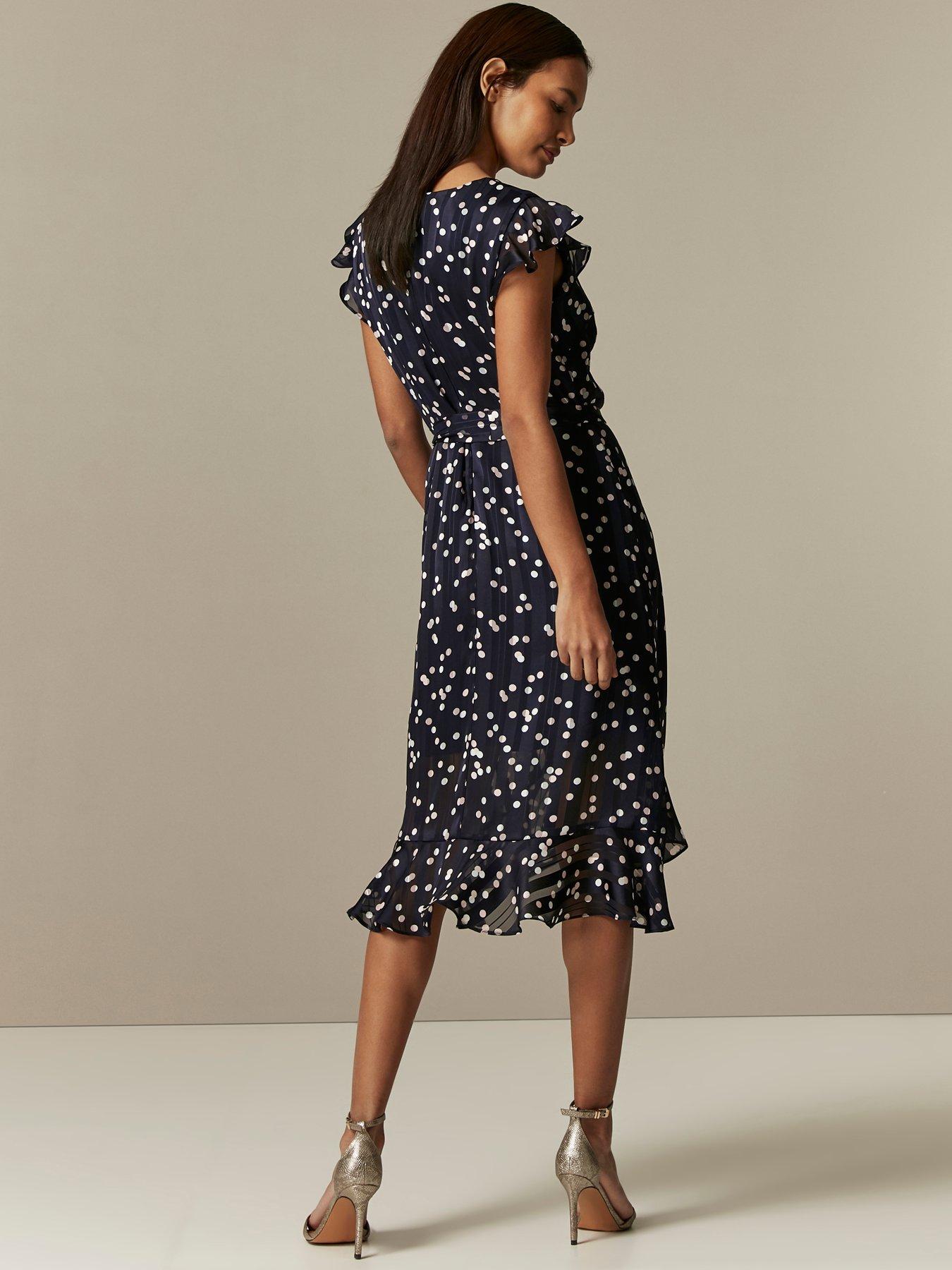 wallis navy and white spotted dress