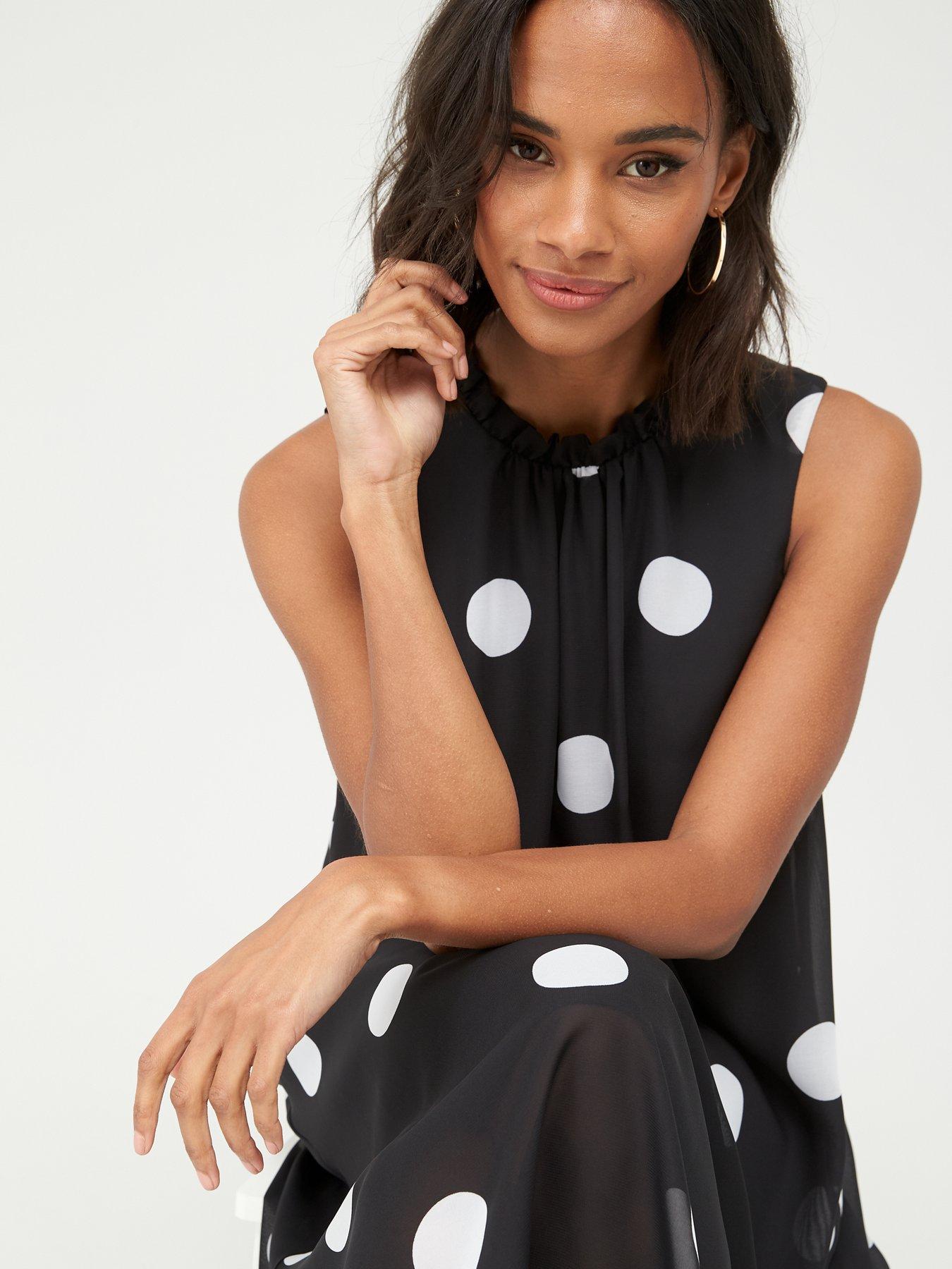wallis black spot ruffle dress