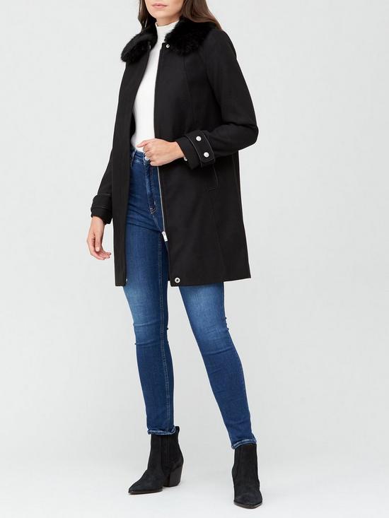 front image of v-by-very-zip-coat-with-faux-fur-collar-black