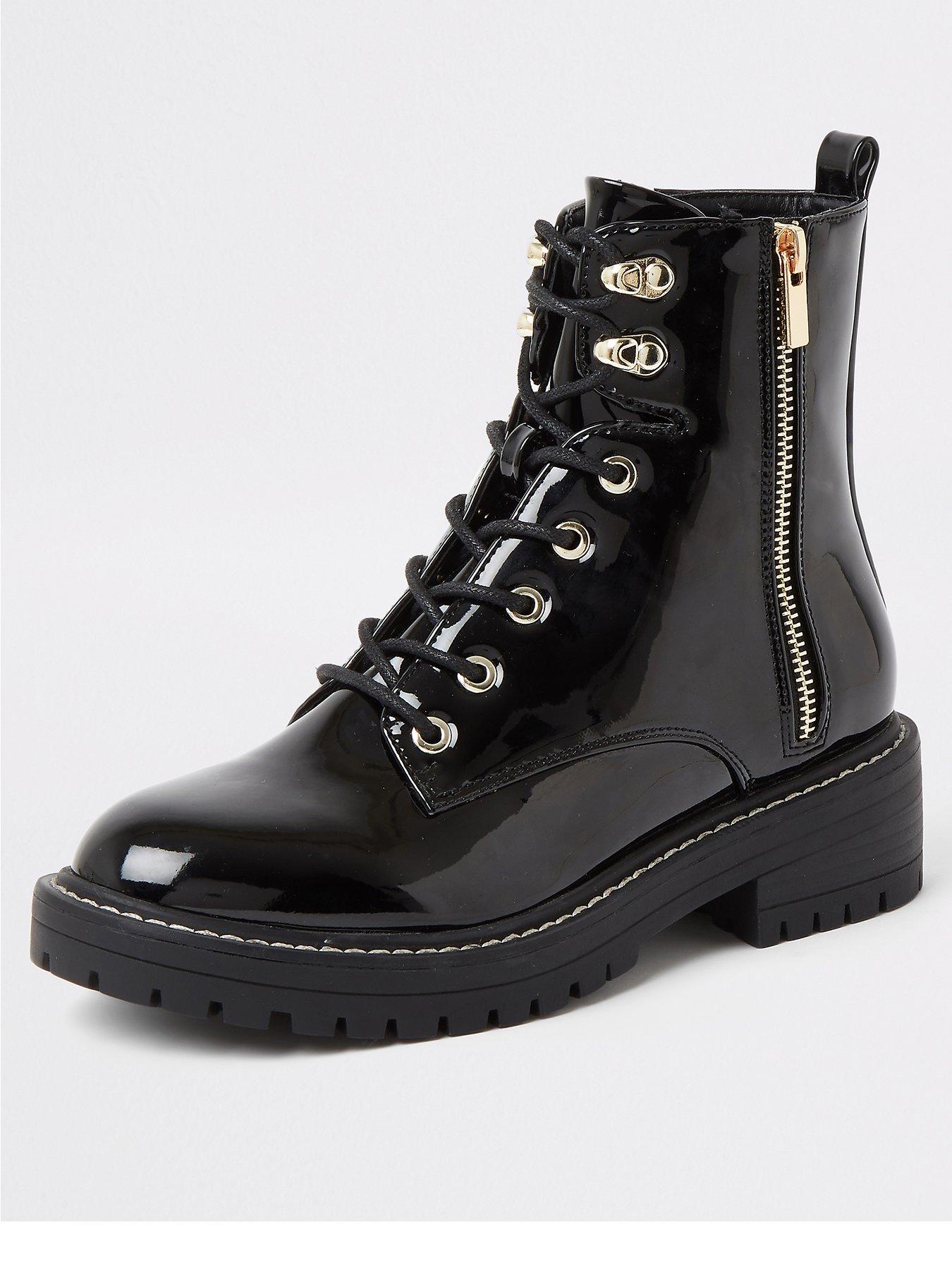 patent lace up boots