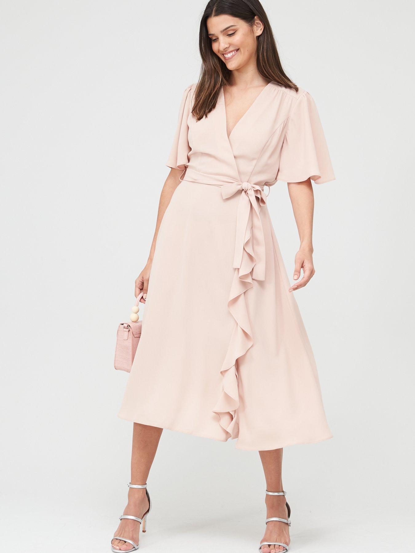 blush wrap dress midi