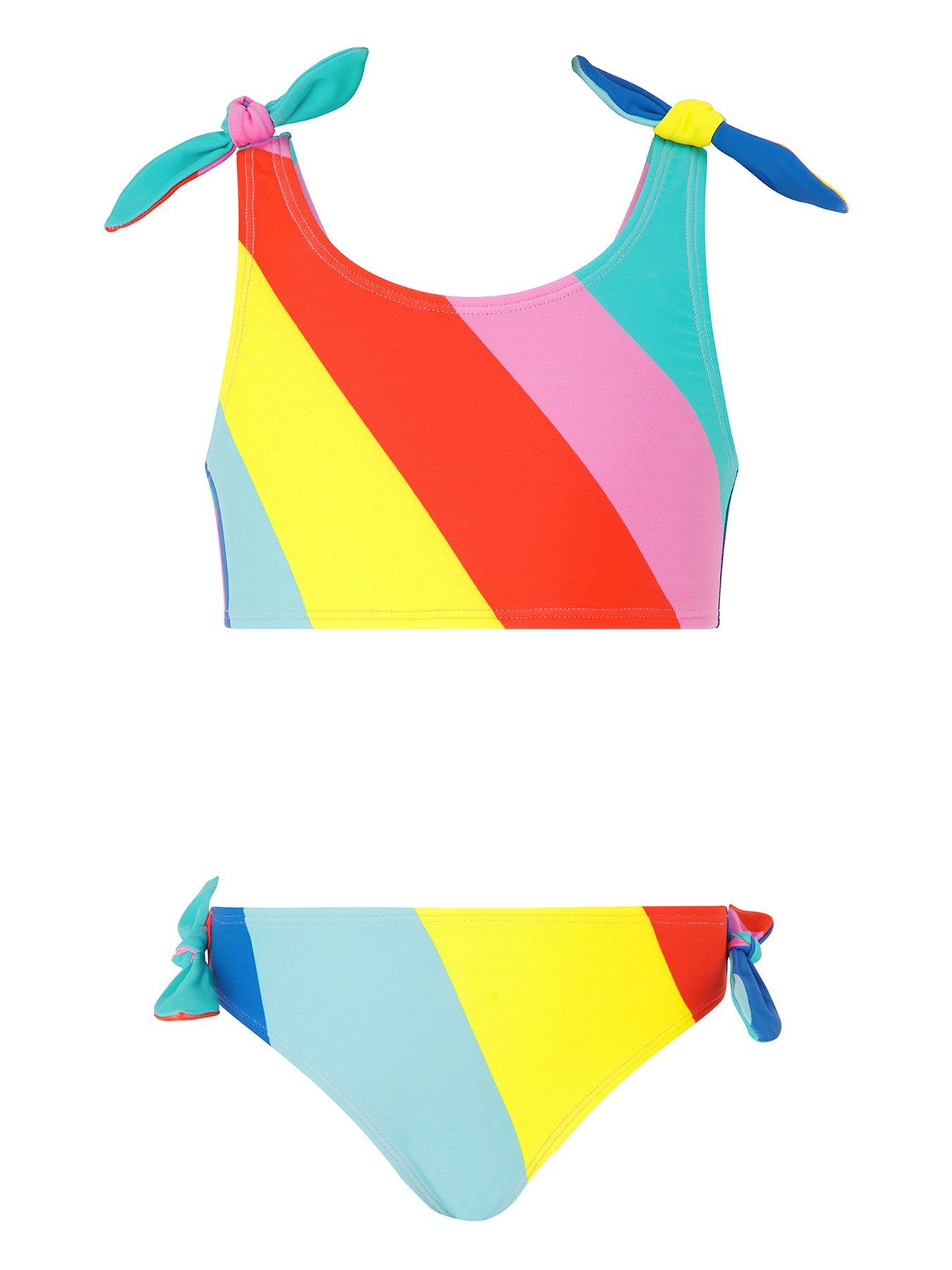 Accessorize Girls Rainbow Stripe Sporty Bikini - Multi | very.co.uk