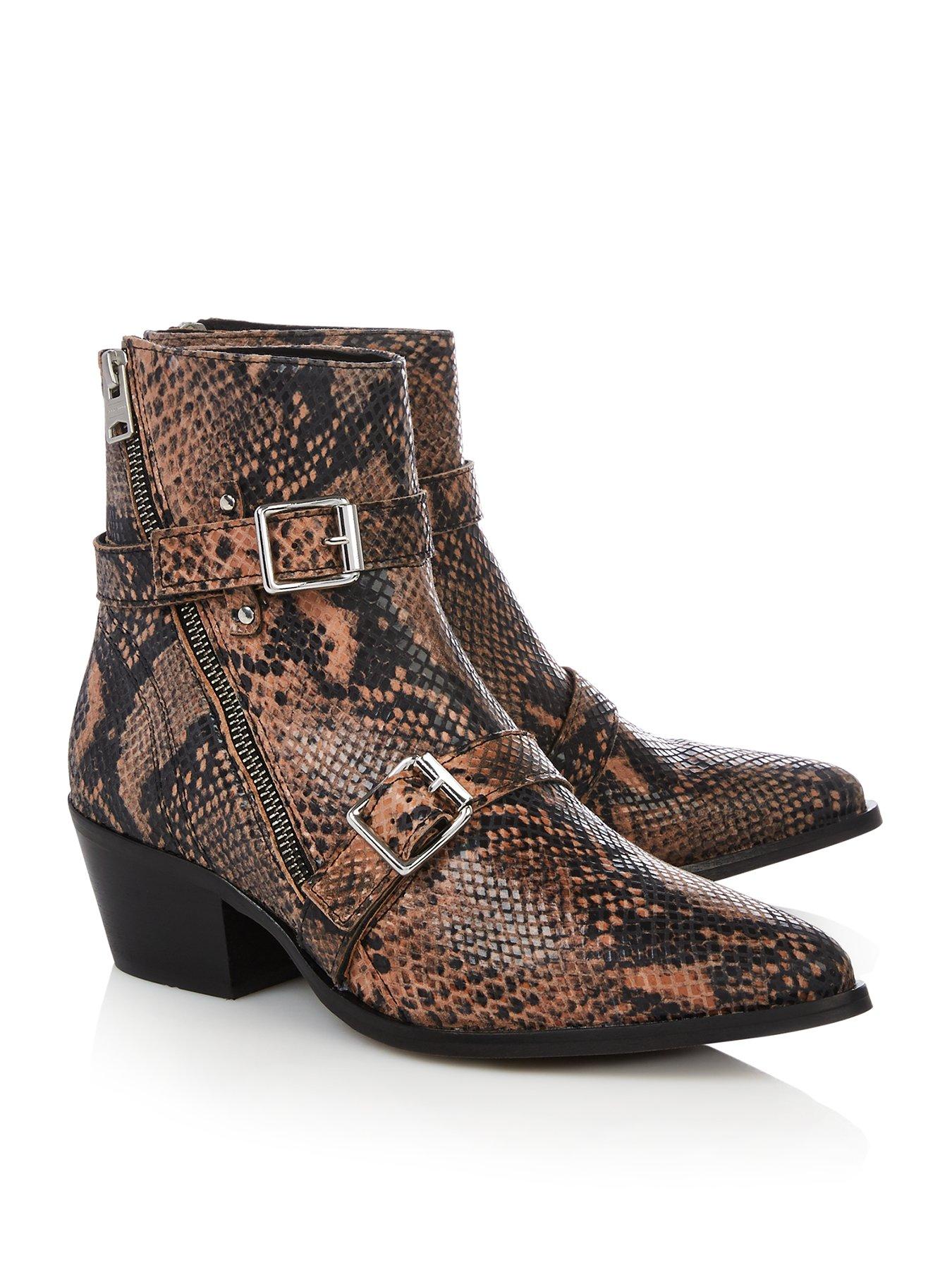 AllSaints Lior Double Buckle Ankle Boots - Taupe | very.co.uk