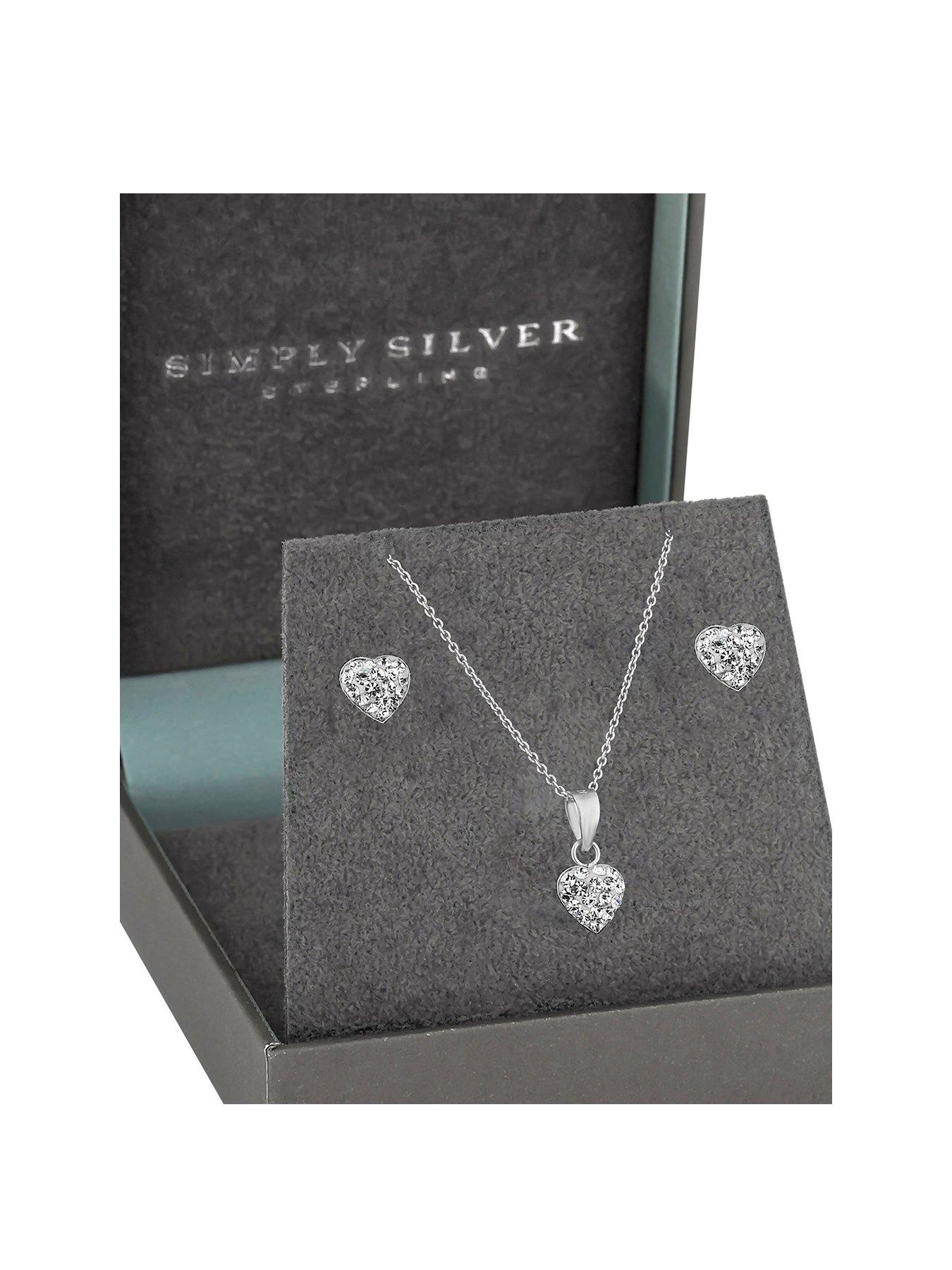  Pave Crystal Heart Earrings And Pendant Set