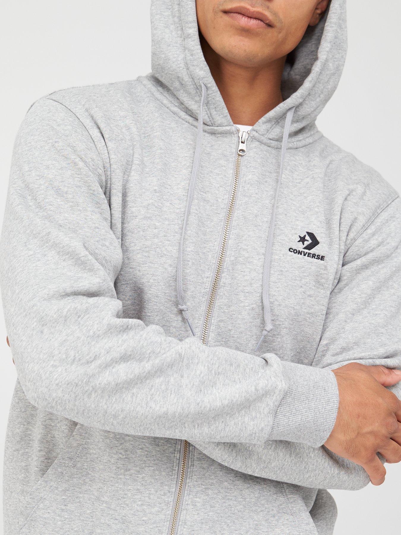 Embroidered Star Chevron Full Zip Hoodie Grey Marl