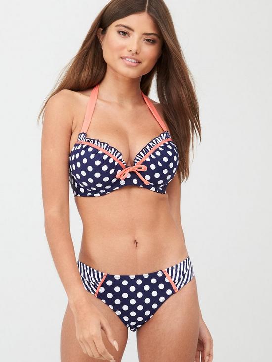 front image of pour-moi-sea-breeze-lightly-padded-halter-underwired-bikini-top-navy