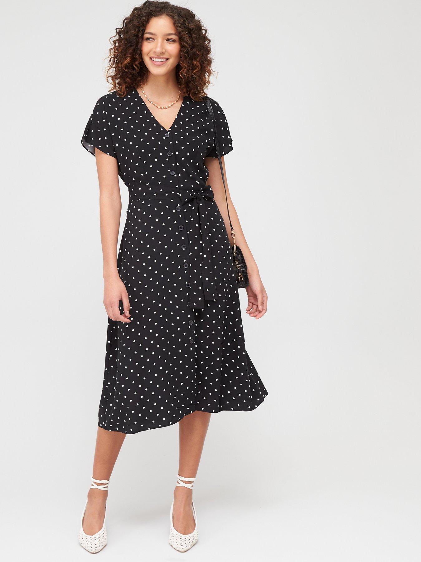 warehouse black polka dot dress