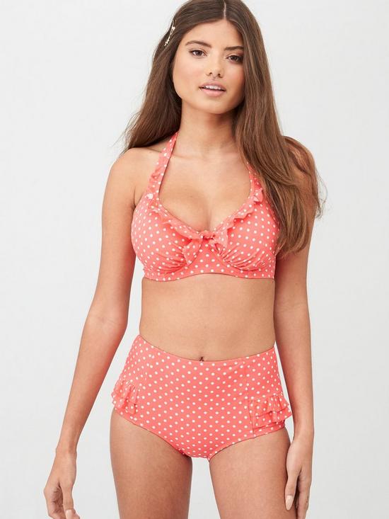 front image of pour-moi-hot-spots-belted-high-waisted-control-brief-coral