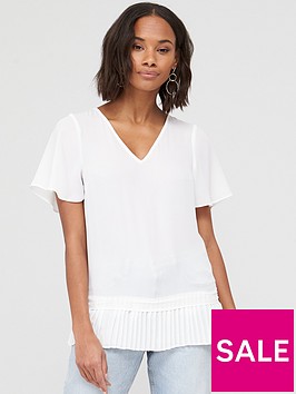 v-by-very-pleated-hem-fluted-short-sleeve-top-ivory