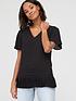  image of v-by-very-pleated-hem-fluted-short-sleeve-top-black