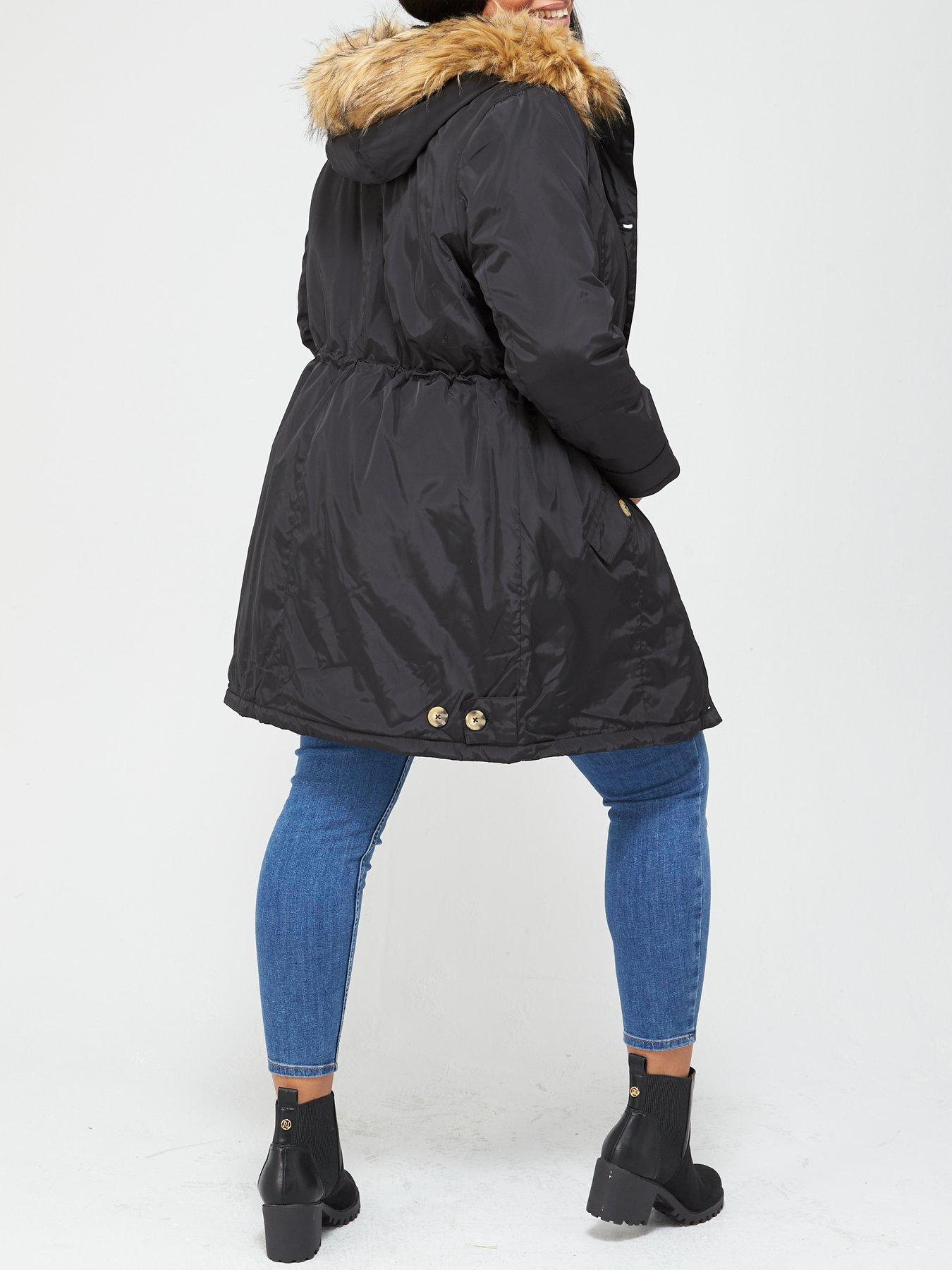 faux fur trim parka coat