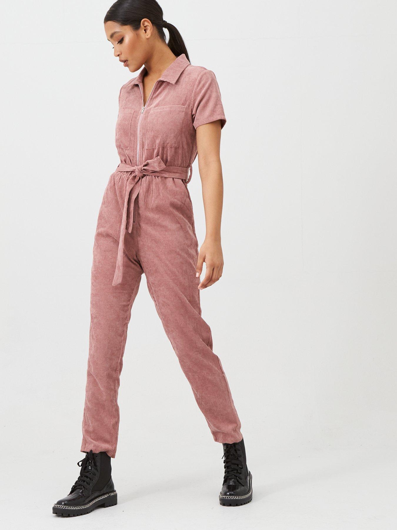 pink corduroy boiler suit