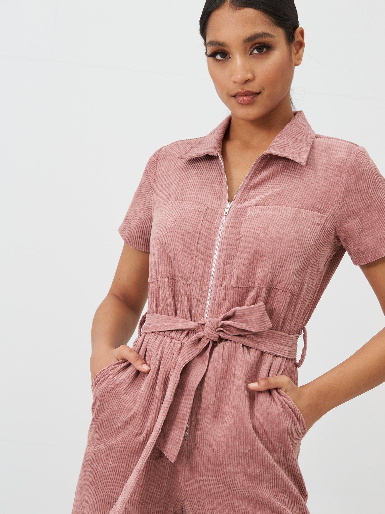 pink corduroy boiler suit