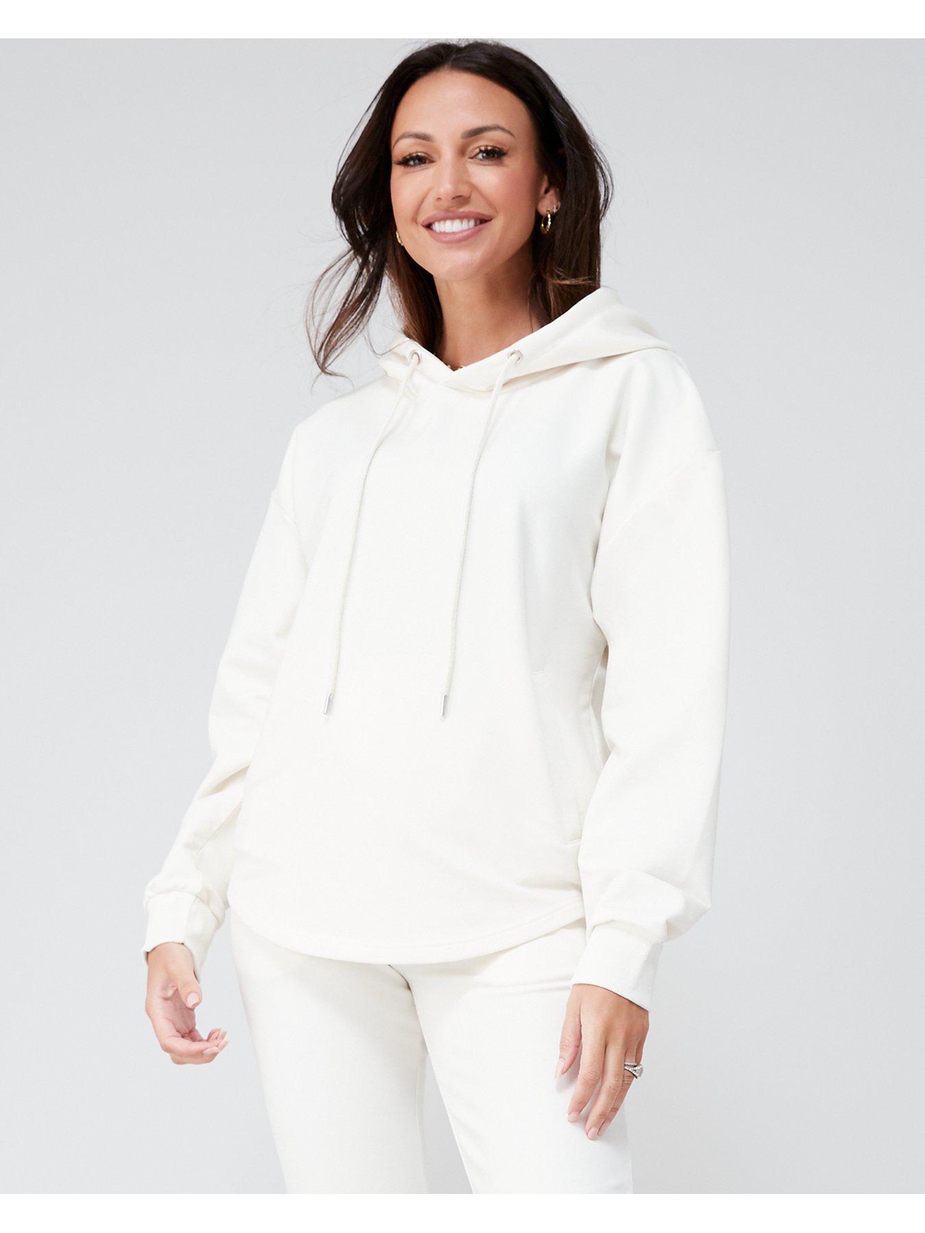 Michelle Keegan Minimal Pocket Front Hoodie - Ivory | very.co.uk