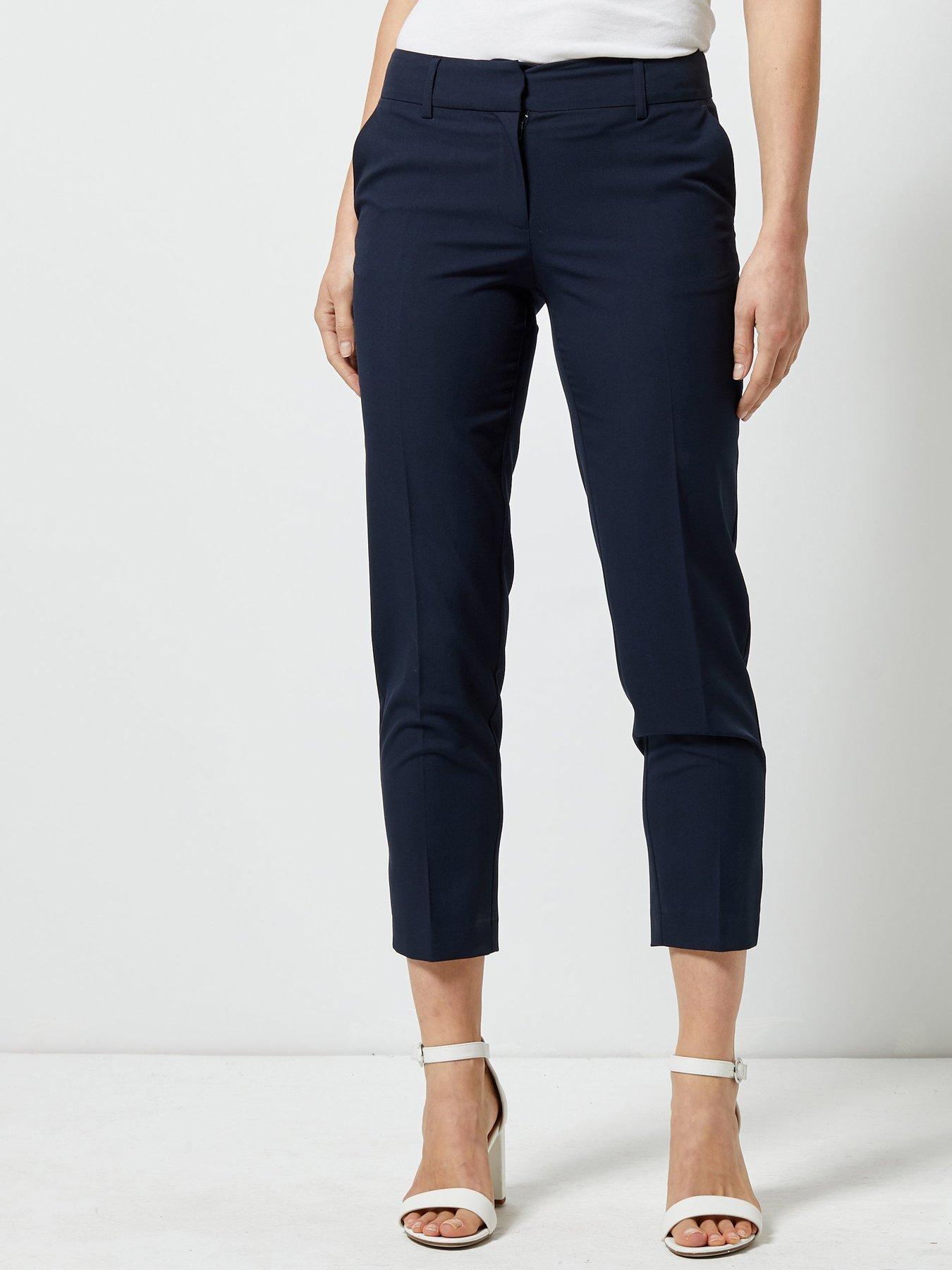 ladies navy ankle grazer trousers