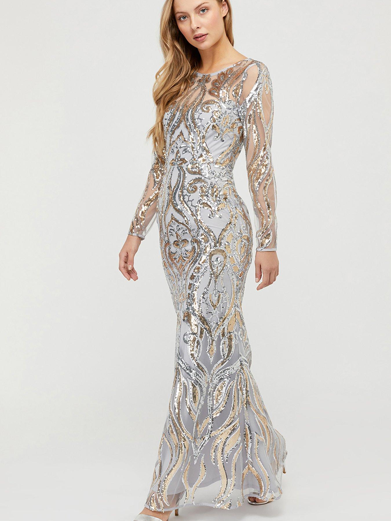 silver sequin long dress