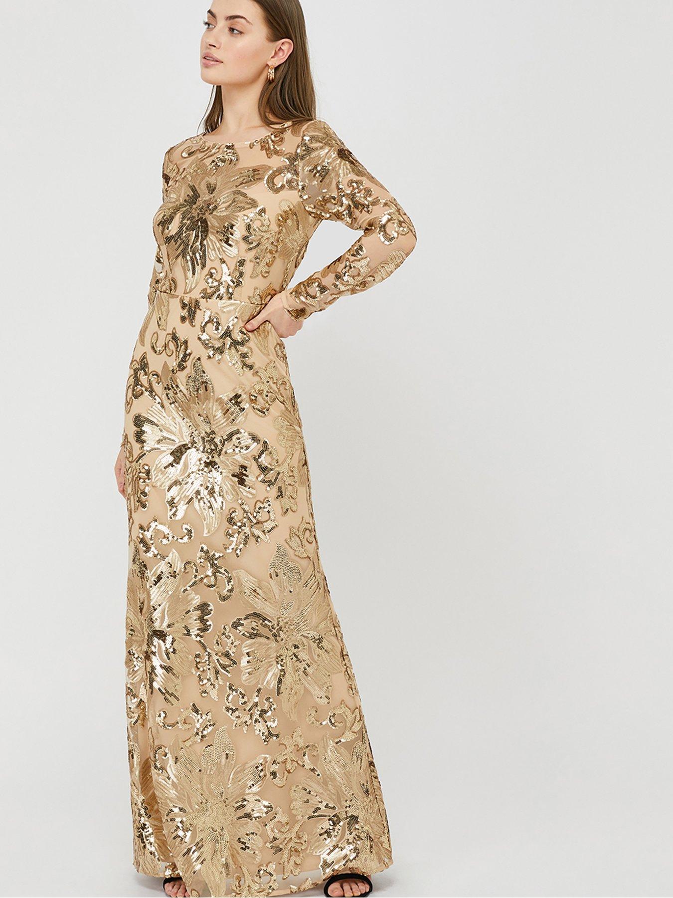 gold maxi dress with sleeves