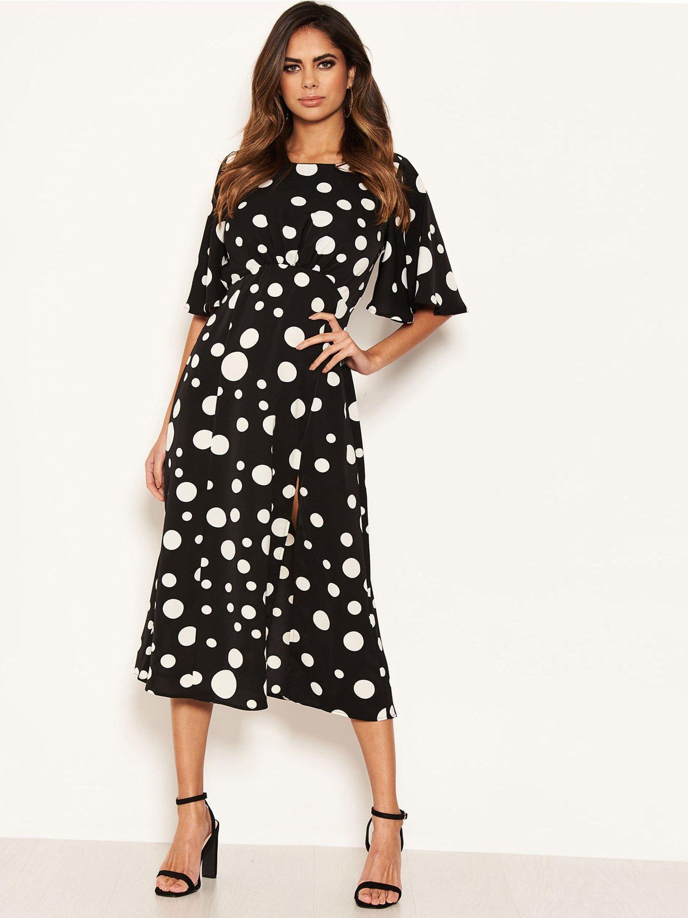 ax paris black polka dot asymmetric dress