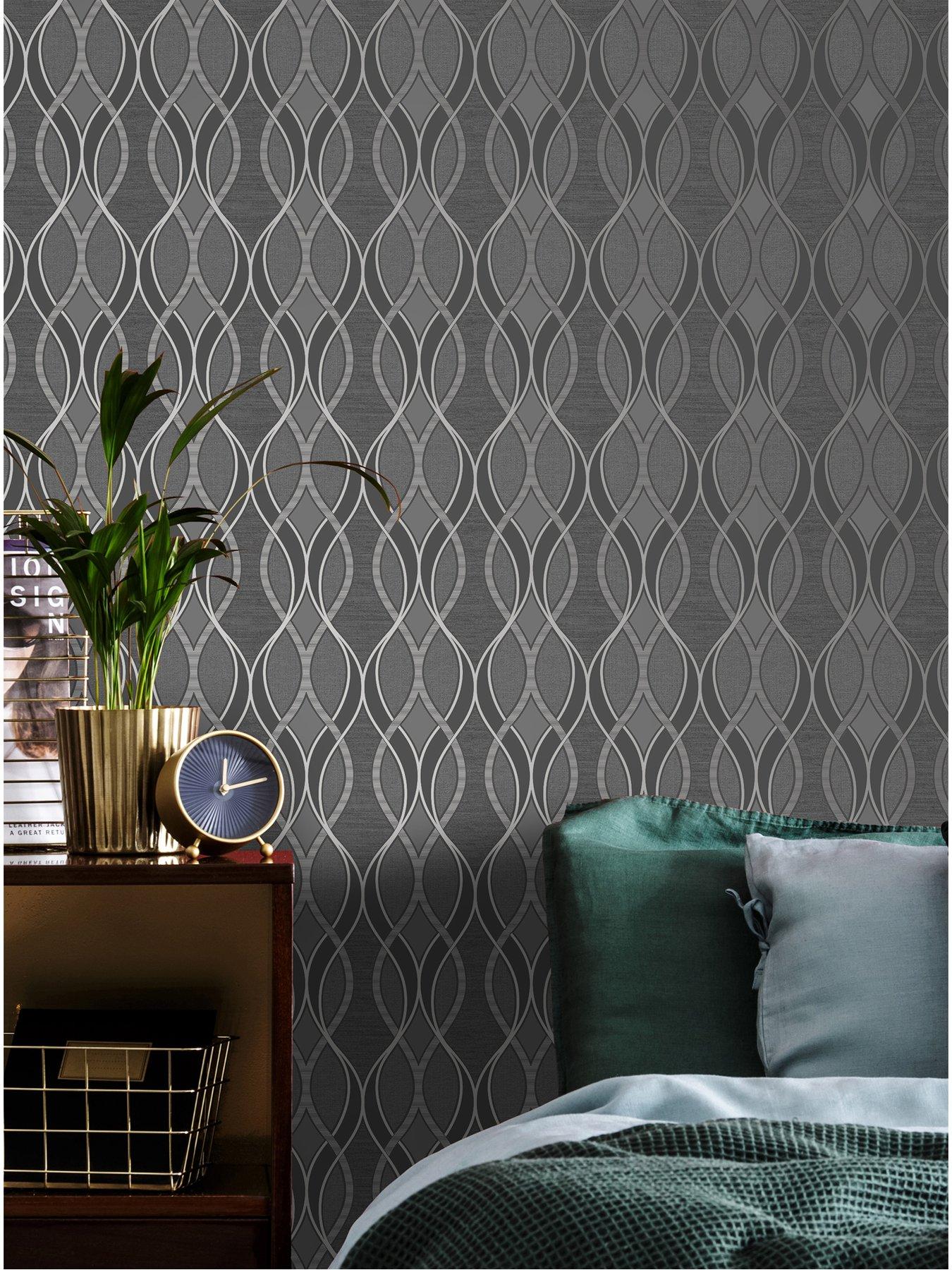 Product photograph of Sublime Ribbon Geo Charcoal Wallpaper from very.co.uk