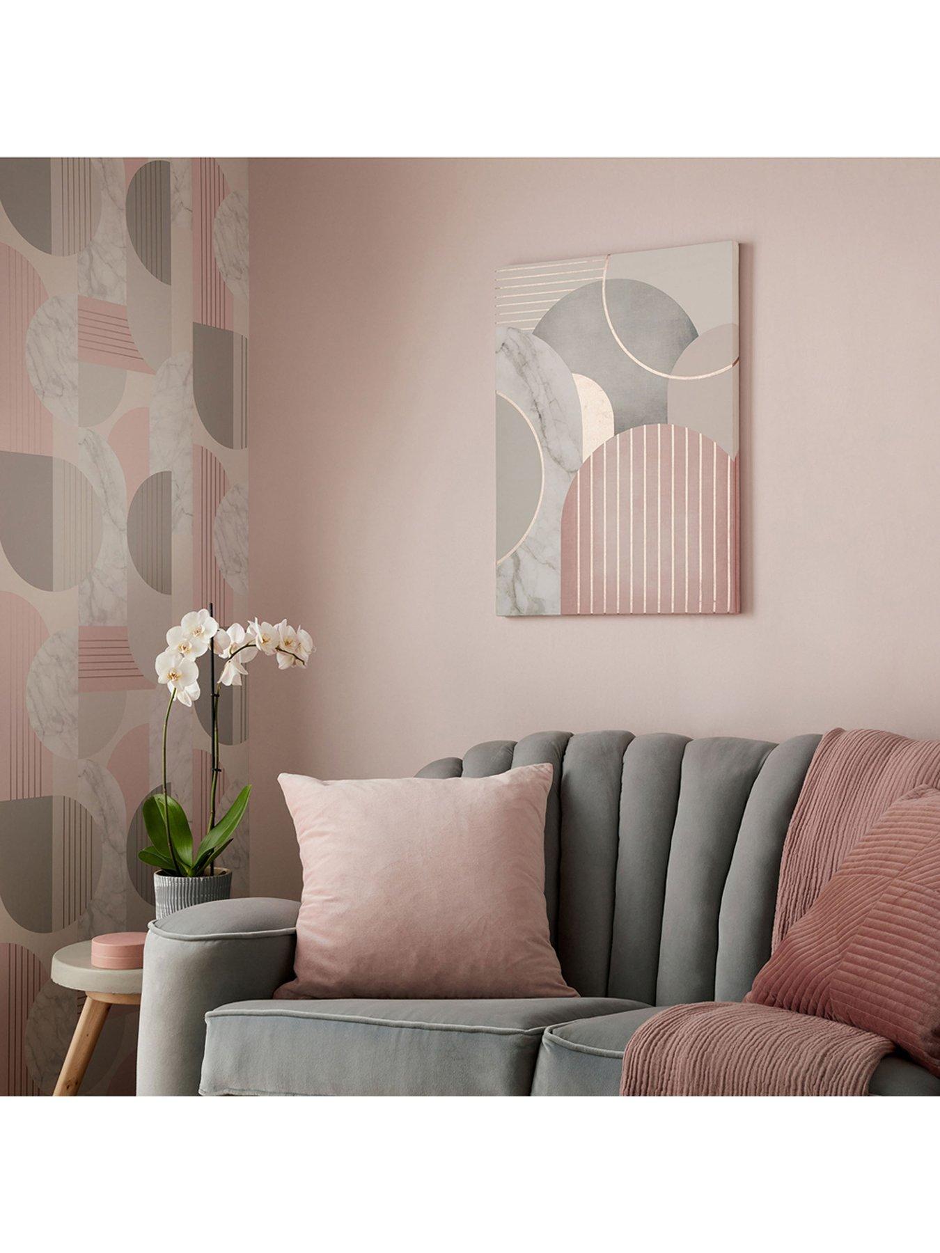 Image 2 of 3 of Art For The Home Pink &amp; Grey Art Deco Canvas Wall Art