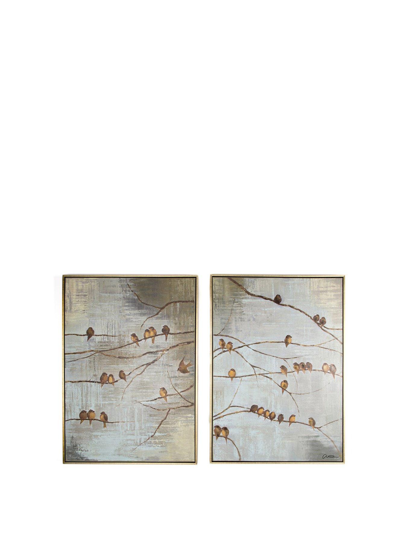 Product photograph of Art For The Home Flock Of Birds Hand Painted Framed Canvas Prints Ndash Set Of 2 from very.co.uk