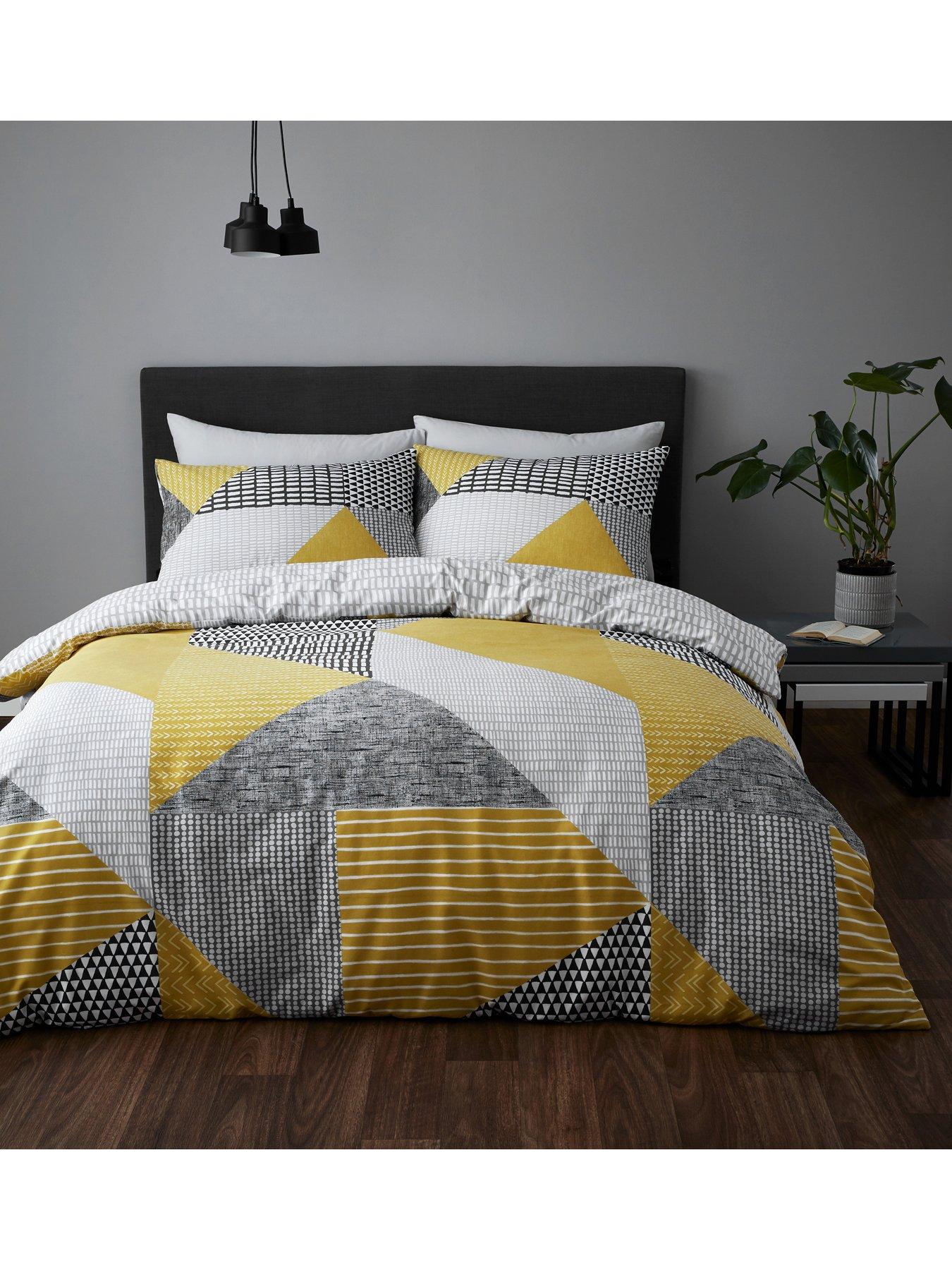 Image 1 of 7 of Catherine Lansfield Larsson Geo Duvet Cover Set - Ochre