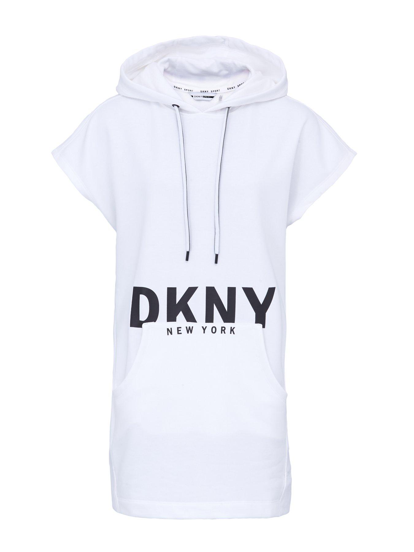 dkny sport logo hooded sweatshirt dress