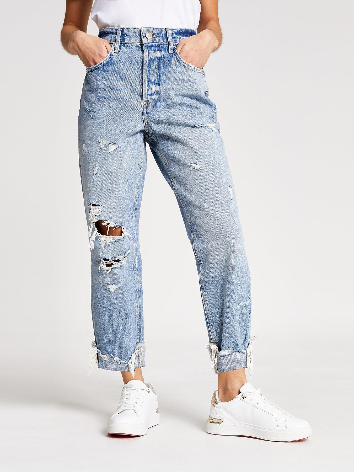 petite ripped mom jeans