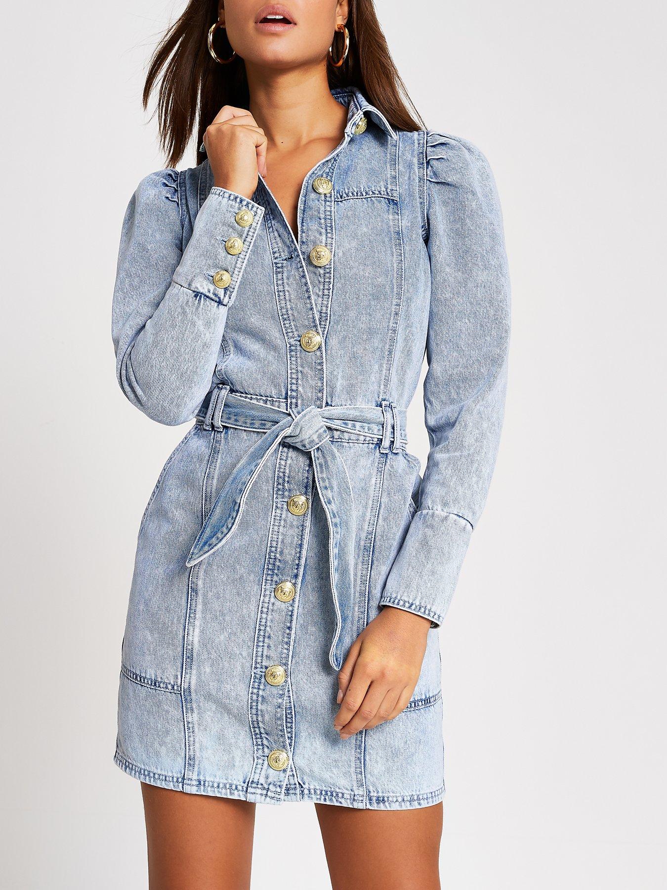 denim dress puff sleeve