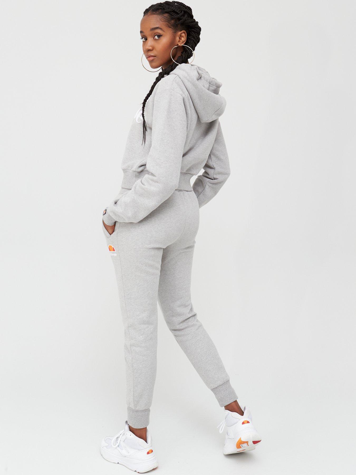 ellesse cropped hoodie and leggings set in gray