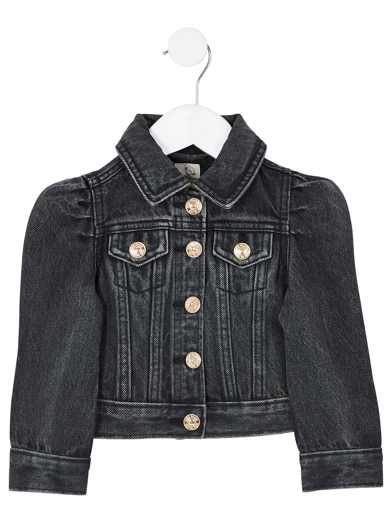 river island black puff sleeve denim jacket