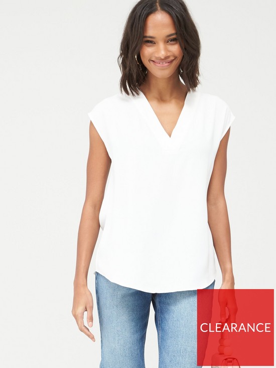 front image of v-by-very-essential-v-neck-sleevelessnbspformal-shell-top-white