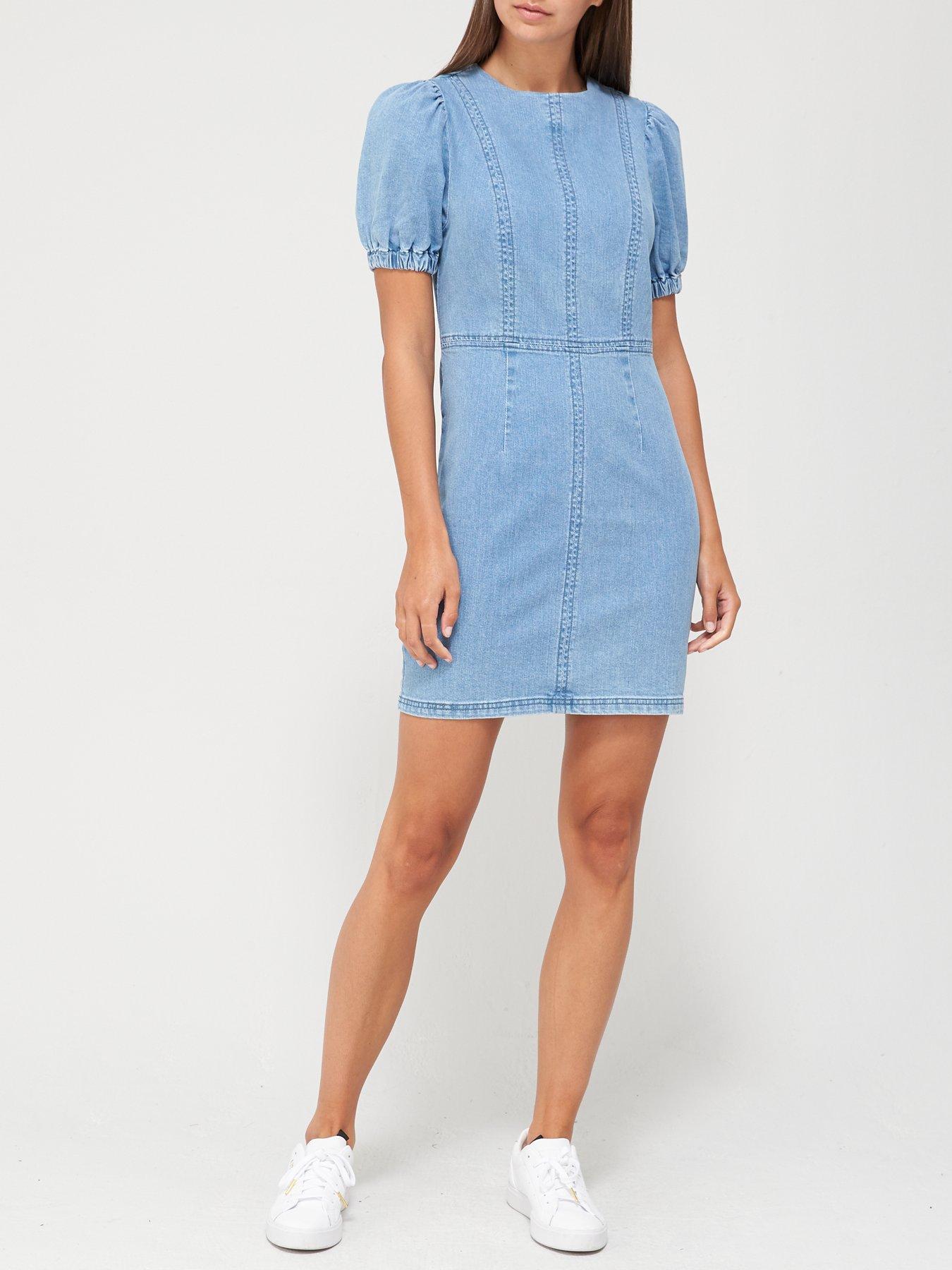 denim dress puff sleeve