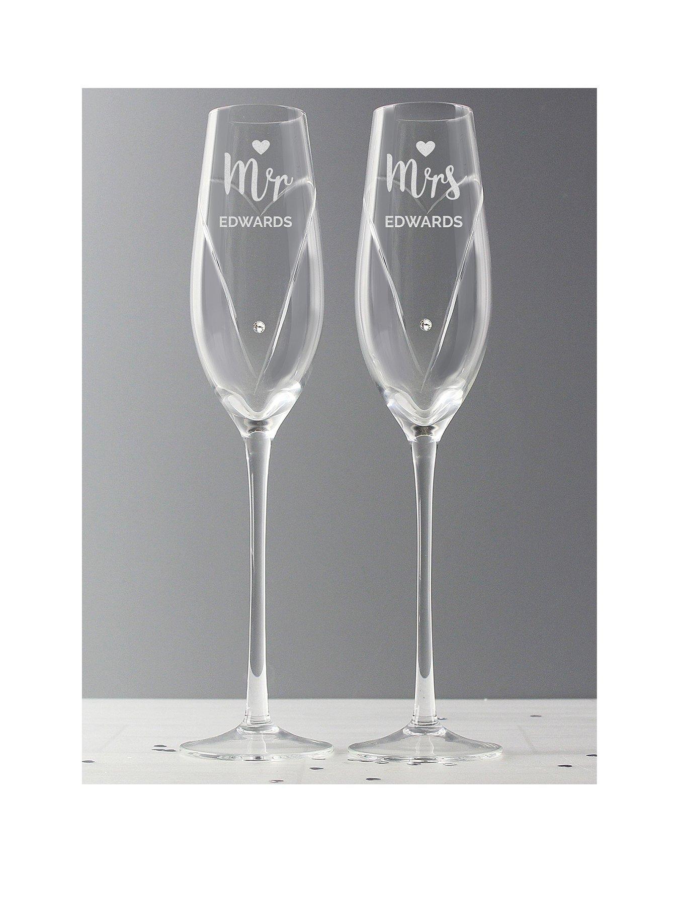 Product photograph of The Personalised Memento Company Personalised Swarovski Mr Amp Mrs Flute Set from very.co.uk