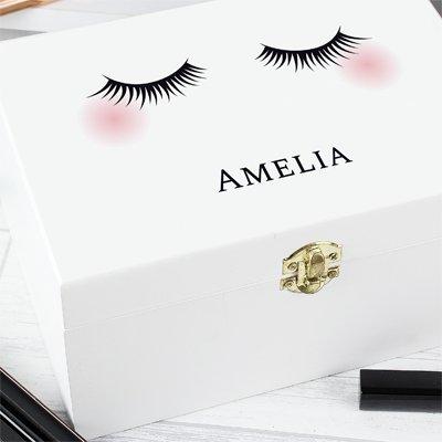 The Personalised Memento Company Personalised Eyelashes Wooden Make Up Box - A Perfect Gift