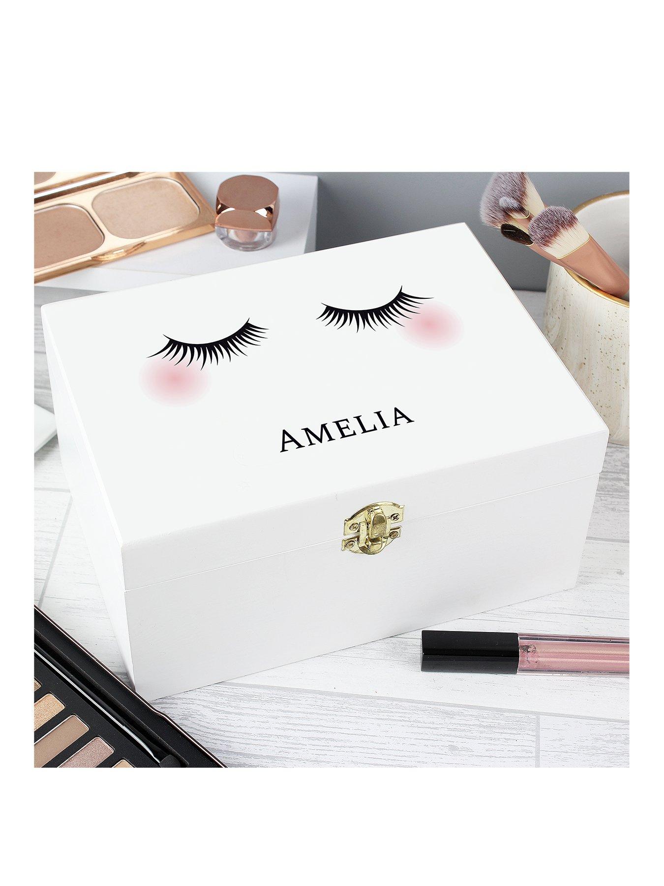 The Personalised Memento Company Personalised Eyelashes Wooden Make Up Box - A Perfect Gift
